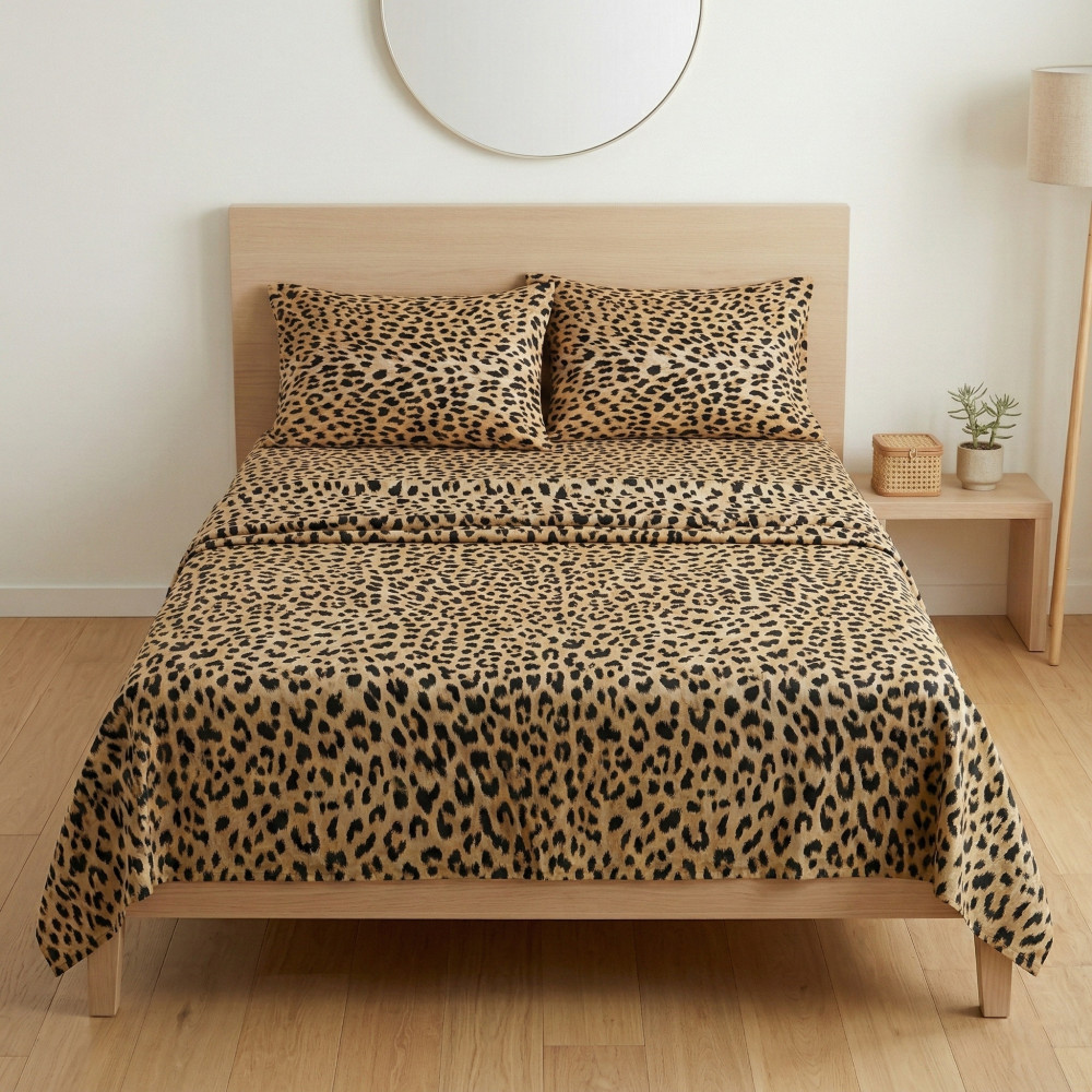 Completo Lenzuola Leopardato Safari 100% Cotone Made in Italy