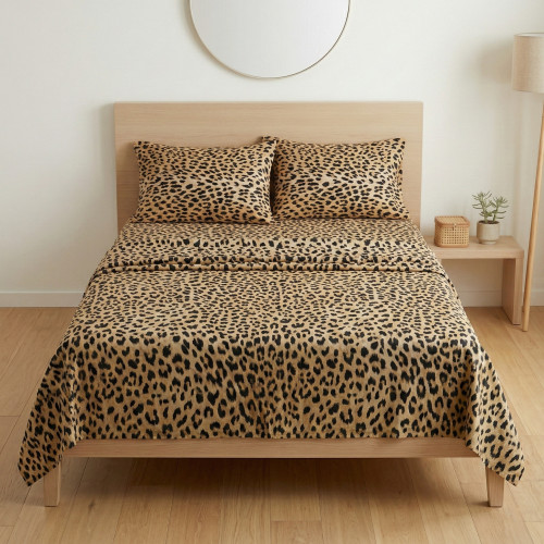 Completo Lenzuola Leopardato Safari 100% Cotone Made in Italy