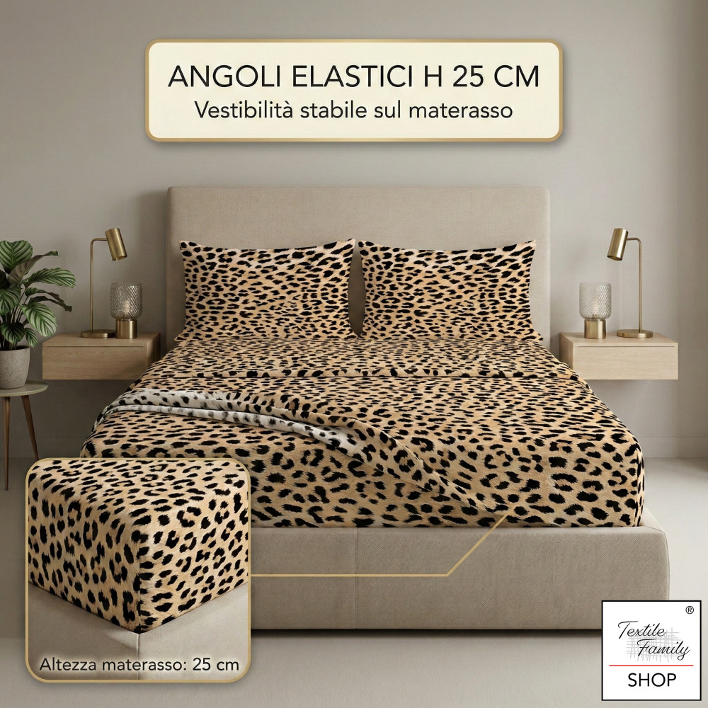 Safari Leopard Sheets Set 100% Cotton Made in Italy