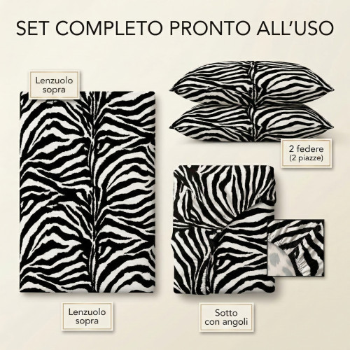 SEXI Black and White Striped Sheets Set in Pure Cotton Made in Italy