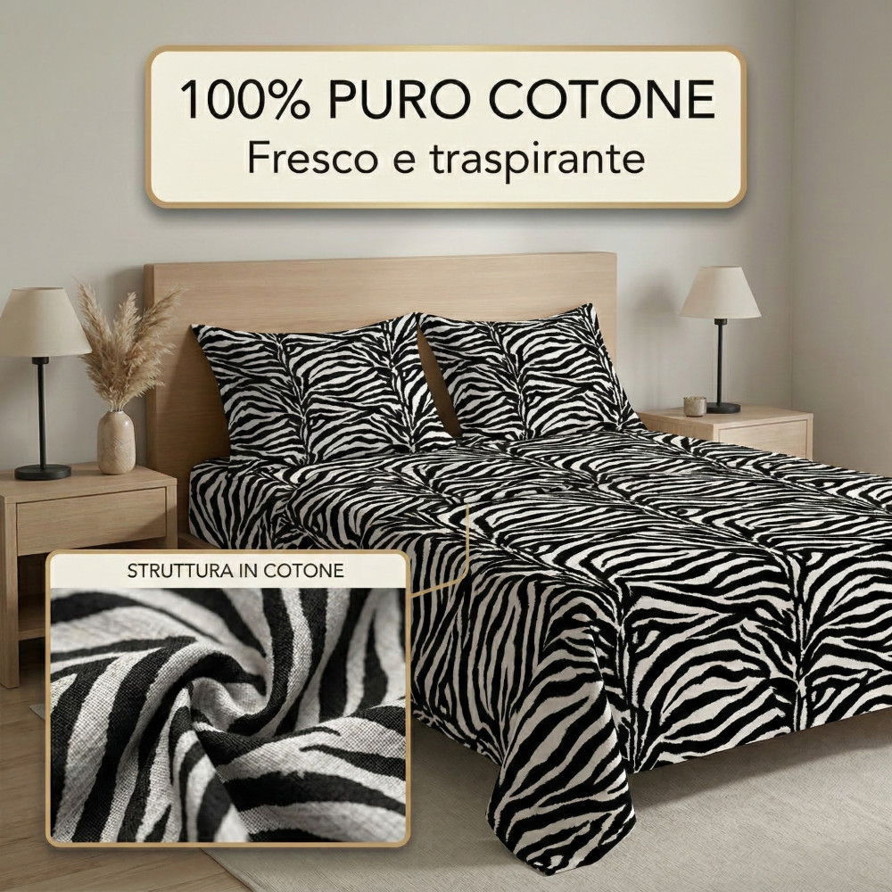 Sábanas de rayas blancas y negras SEXI engastadas en puro algodón made in Italy