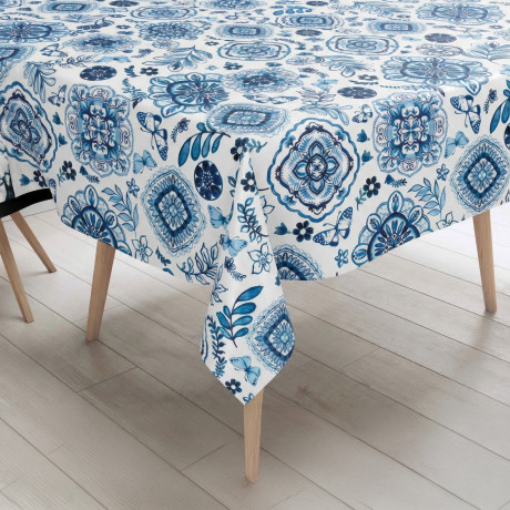 Waterproof Capri Blue PVC Tablecloth with Fleece Back