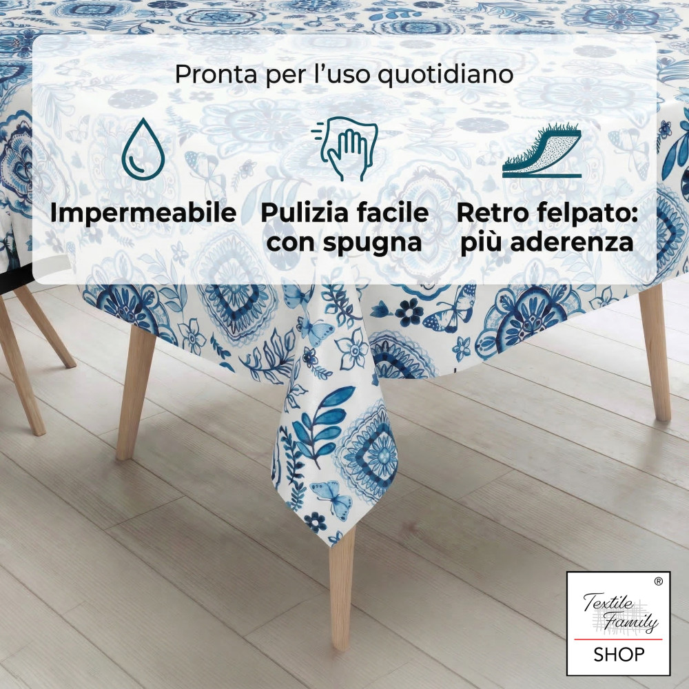 Tovaglia PVC Capri Blu impermeabile con retro felpato