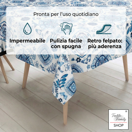 Mantel impermeable de PVC Capri Blue con respaldo de forro polar
