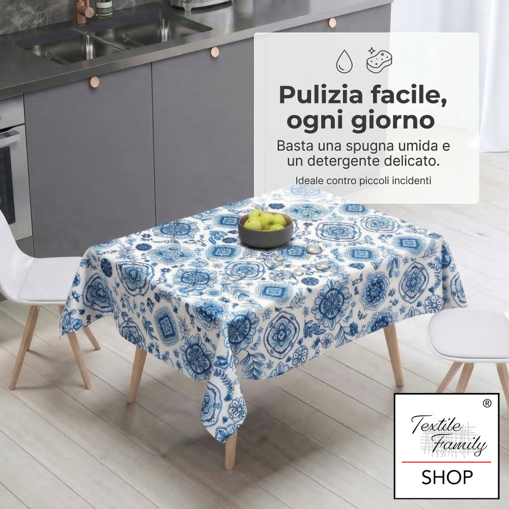 Waterproof Capri Blue PVC Tablecloth with Fleece Back