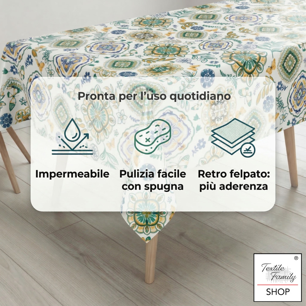 Capri Green Waterproof PVC Tablecloth with Fleece Back