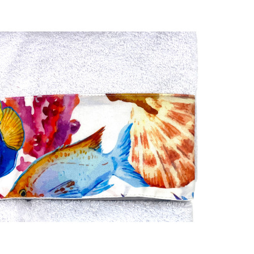 40x60 weißes Gästehandtuch mit Rüschen bedruckten Fischkorallen im Aquariumstil
