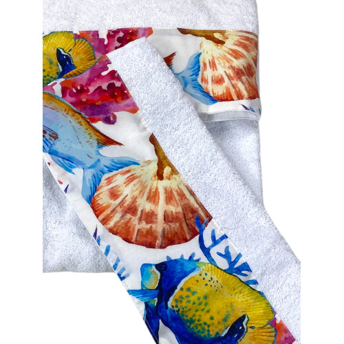 Weißes Strandhandtuch-Set 500 g/m² mit Fischflasche