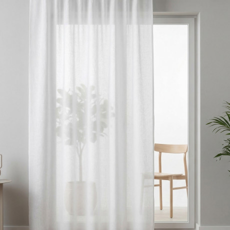 Simply 2.0 weißer Vorhang mit Leineneffekt 200x300 mit Klebeband für Stöcke oder Schienen 2