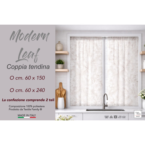Tendine a Vetro Modern Leaf Beige Bouclè Semitrasparenti