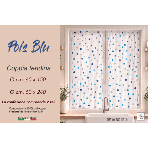 Tendine a Vetro Pois Blu Bouclè Semitrasparenti 2 Teli