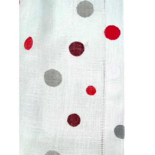 Glasvorhänge, rote Polkapunkte, Bouclè, halbtransparente 2 Platten