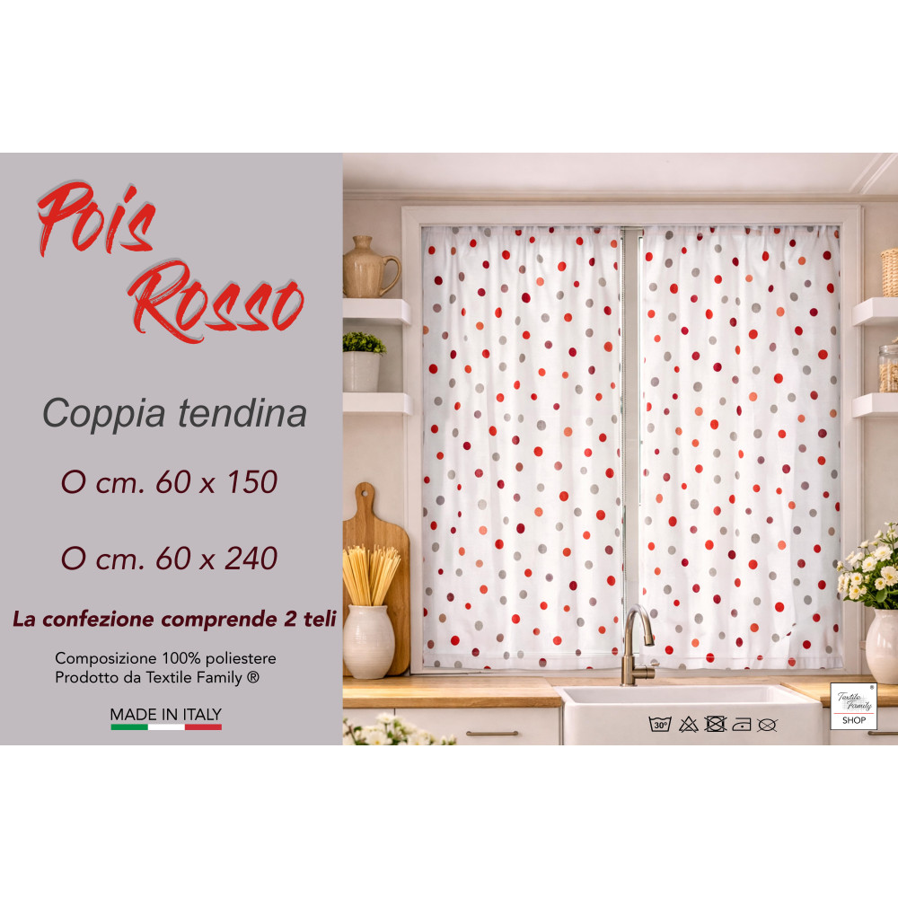 Rideaux en verre Pois rouges Bouclè, semi-transparent 2 feuilles