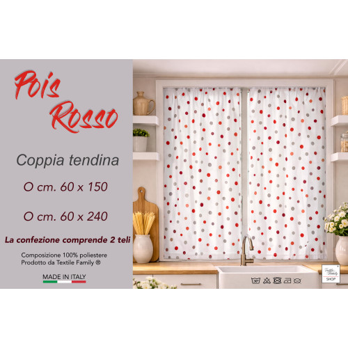 Rideaux en verre Pois rouges Bouclè, semi-transparent 2 feuilles