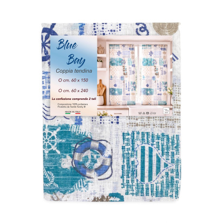 Rideaux en verre Bouclé bleu bai Semi-transparent 2 feuilles