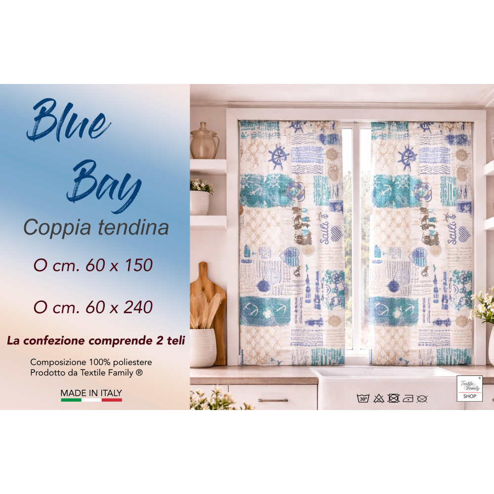 Bay Blue Bouclé Glasvorhänge Halbtransparente 2 Platten