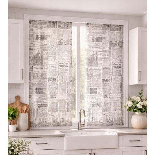 Glass curtains News Style Bouclè semi-transparent 2 sheets
