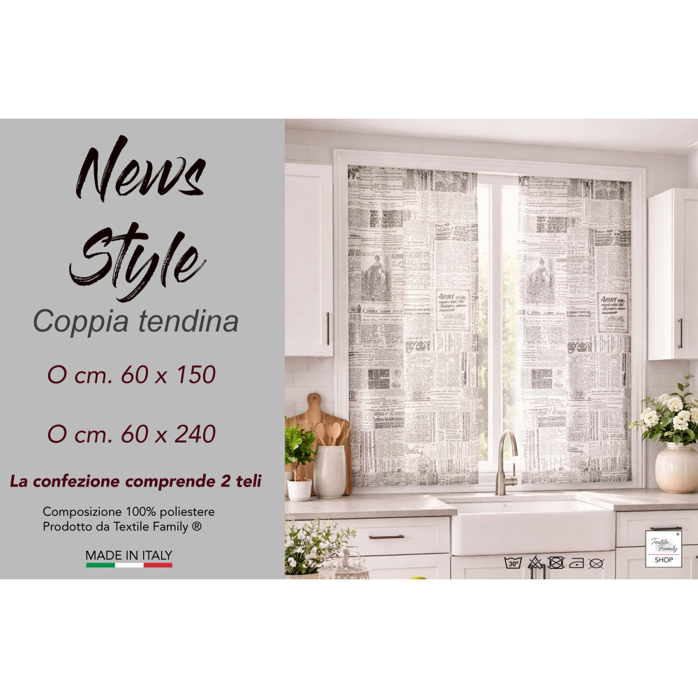 Tendine a Vetro News Style Bouclè Semitrasparenti 2 Teli