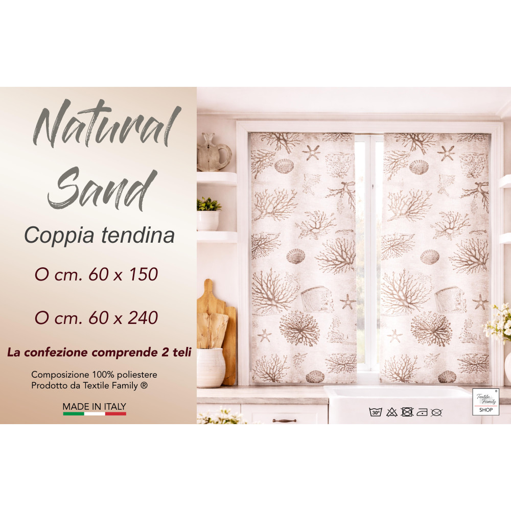 Tendine a Vetro Natural Sand Bouclè Semitrasparenti 2 Teli