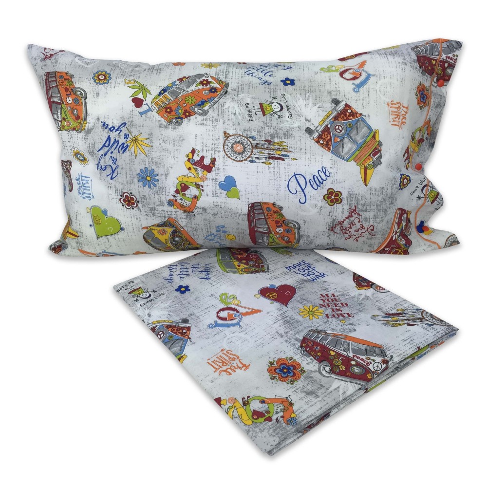 Housse de couette HIPPIE Peace and LOVE en pur coton