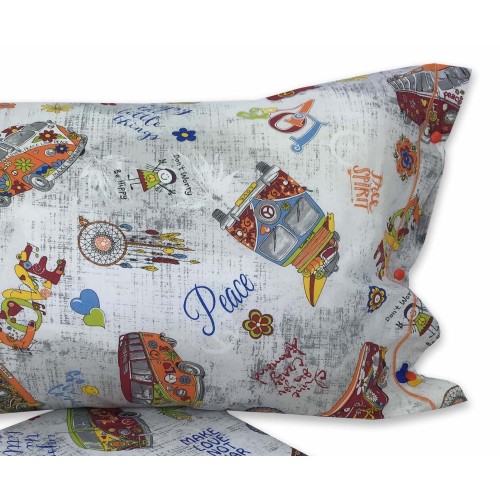 Housse de couette HIPPIE Peace and LOVE en pur coton