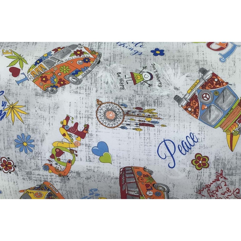 Housse de couette HIPPIE Peace and LOVE en pur coton