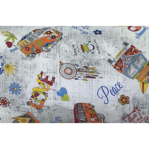 Housse de couette HIPPIE Peace and LOVE en pur coton