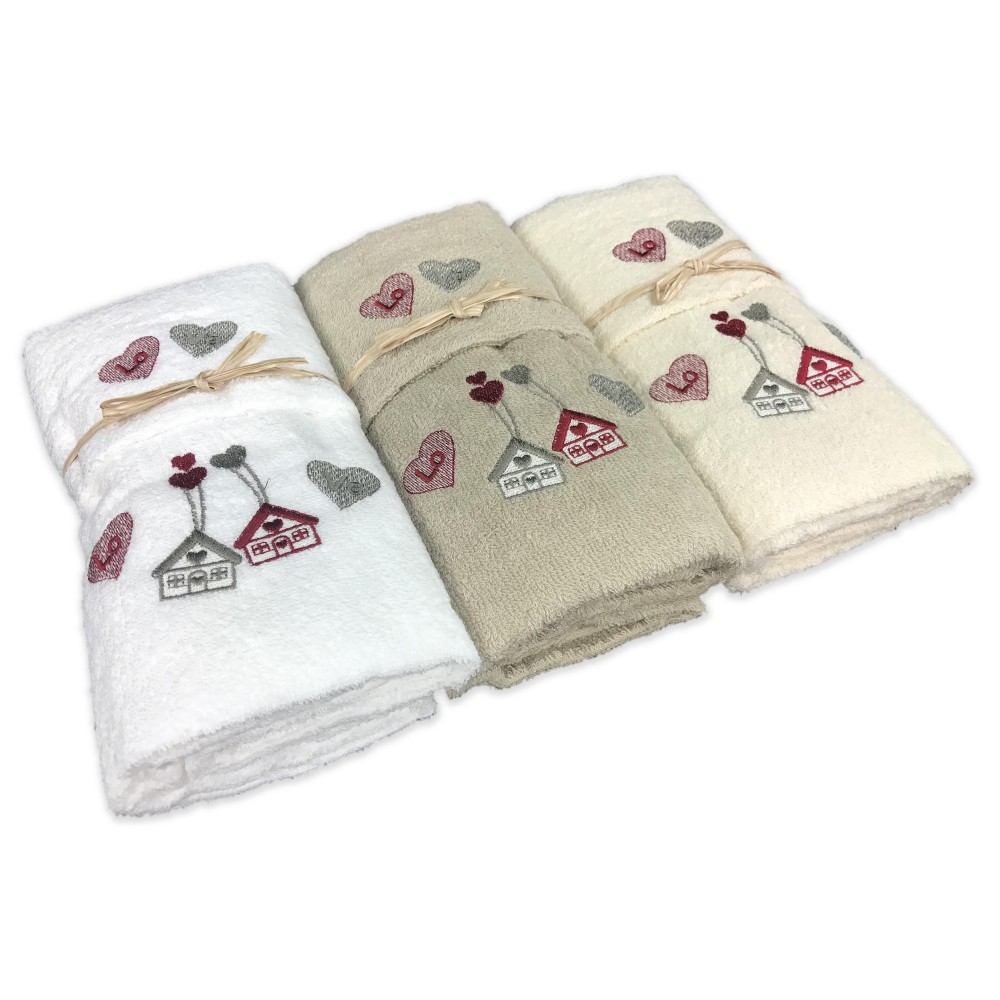 TYROLEAN TOWEL SET LOVE CREAM TYROLEAN