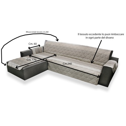 SOFABEZUG SOFA PROTECTOR MIT GESTEPPTER HALBINSEL GRAU SCHATTIERT