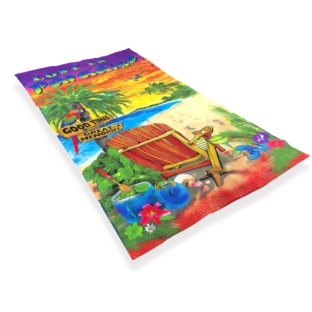 FOTO STRANDTUCH AUS MIKROSCHWAMM GROSS FORMAT CM.86x160 LOST IN PARADISE