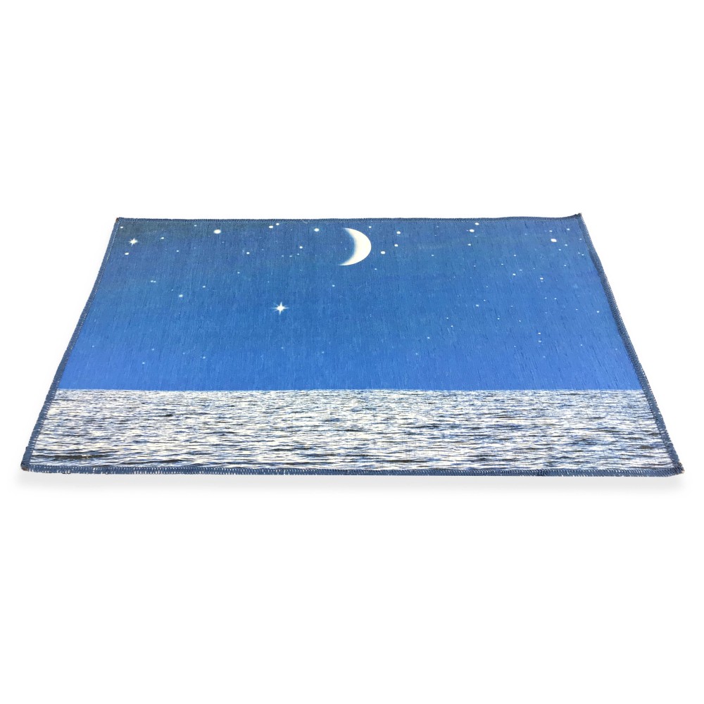 DIGITALDRUCK-TEPPICH MIT SEIDENEFFEKT MOND MOND STERNENHIMMEL