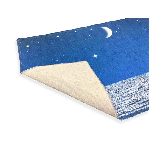 DIGITALDRUCK-TEPPICH MIT SEIDENEFFEKT MOND MOND STERNENHIMMEL