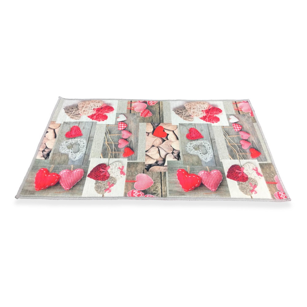 SHABBY RED TYROLEAN HEART SILK-EFFECT DIGITAL PRINT RUG