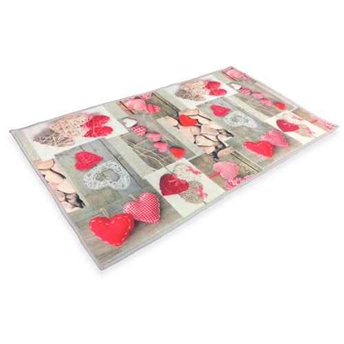 TAPPETO STAMPA DIGITALE EFFETTO SETA SHABBY CUORE ROSSO TIROLESE