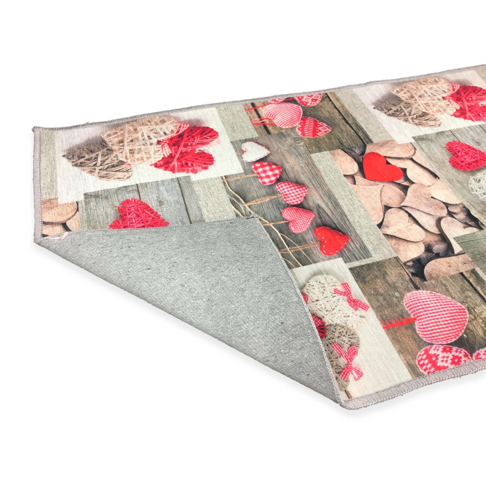 TAPPETO STAMPA DIGITALE EFFETTO SETA SHABBY CUORE ROSSO TIROLESE
