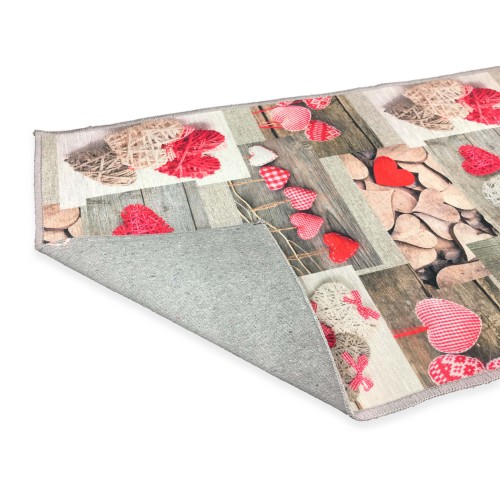 SHABBY RED TYROLEAN HEART SILK-EFFECT DIGITAL PRINT RUG