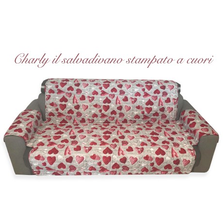 Couverture de canapé SALVADIVANO CHARLY MATELASSÉ SUPÉRIEURE LISSE COEURS ROUGES, SHABBY 2