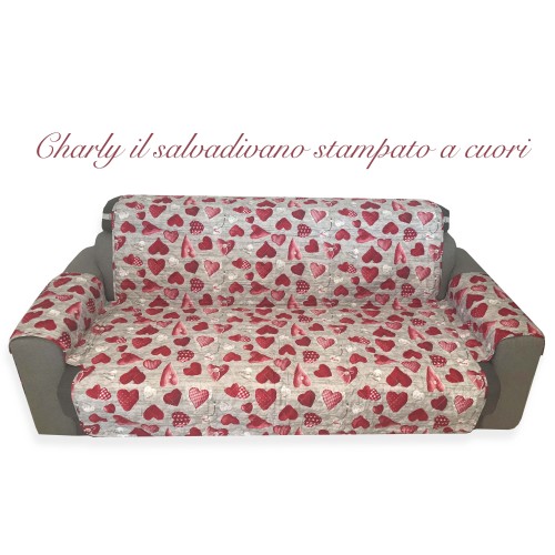 SOFABEZUG CHARLY QUILTED SMOOTH HEARTS SHABBY RED HEARTS SOFA PROTECTOR