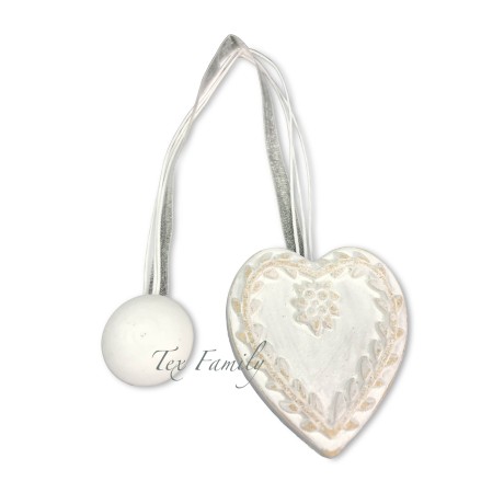 MAGNET HOLZ GARDINENSTOPPER MAGNETE FÜR VORHÄNGE KRAWATTE VORHÄNGE HERZ SHABBY WEISS