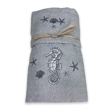SEEPFERDCHEN STRANDTUCH-SET GRAU
