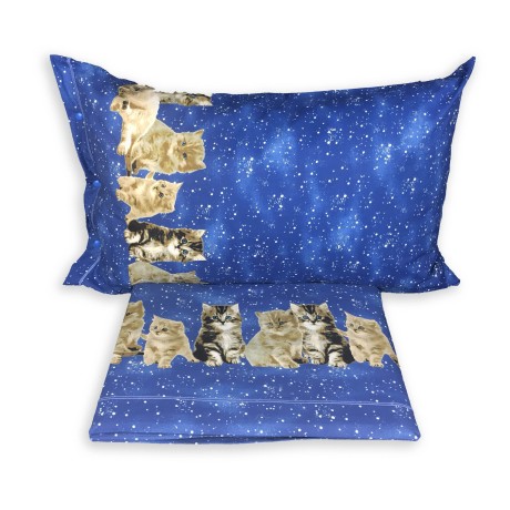 BETTWÄSCHE SET LAKEN NATUR KATZE KATZEN NACHT BLAU 2