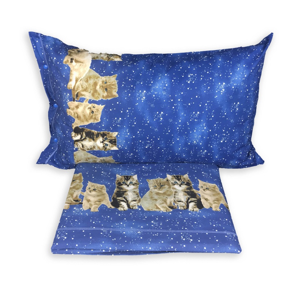 BETTWÄSCHE SET LAKEN NATUR KATZE KATZEN NACHT BLAU