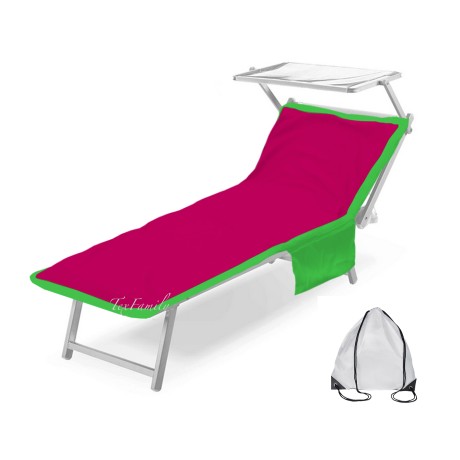 TOALLA DE PLAYA DE PELUCHE EN TUMBONA DE MICROFIBRA CON BOLSILLOS DE CM. 75 X 185 FUCSIA