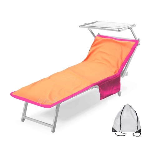 TOALLA DE PLAYA DE PELUCHE EN TUMBONA DE MICROFIBRA CON BOLSILLOS DE CM. 75 X 185 NARANJA