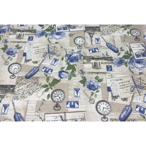 STAIN-RESISTANT RESIN-COATED TABLECLOTH TORINO SHABBY BLUE