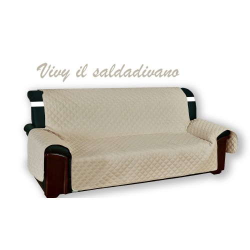 Couverture de canapé BEIGE SALVADIVANO VIVY MATELASSÉ SUPÉRIEURE LISSE BLANC CASSÉ