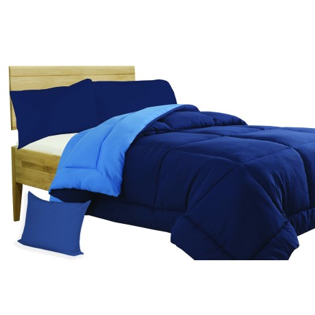BETTDECKE EINFARBIG BLAU - HELLBLAU DOPPELSEITIG WINTER 350 GR. MIT BXAR MÖBEL KISSENBEZUG