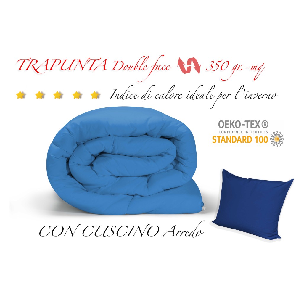 BETTDECKE EINFARBIG BLAU - HELLBLAU DOPPELSEITIG WINTER 350 GR. MIT BXAR MÖBEL KISSENBEZUG