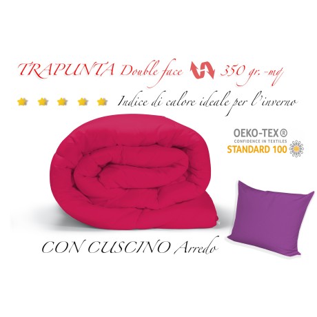 STEPPDECKE FX BETTDECKE EINFARBIG FUCHSIA - ROSA DOPPELSEITIG WINTER 350 GR. MIT MÖBELKISSENBEZUG 2
