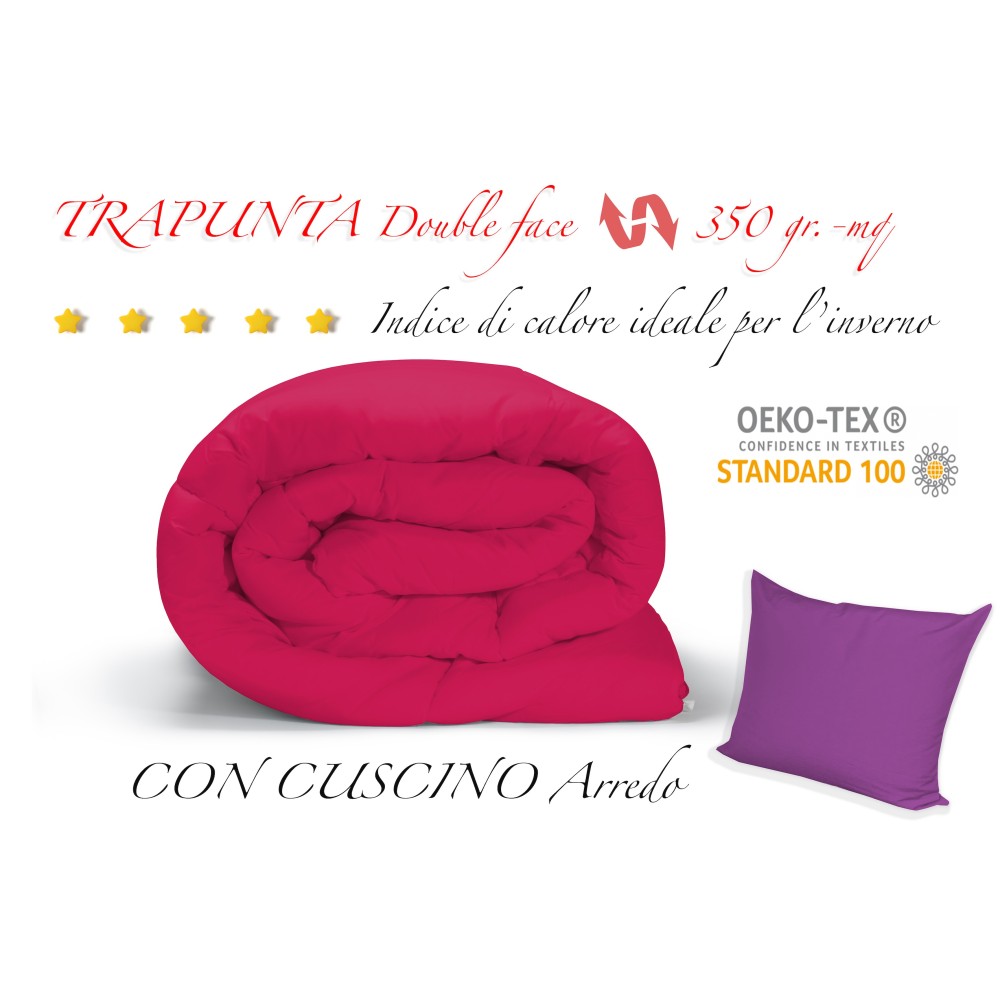STEPPDECKE FX BETTDECKE EINFARBIG FUCHSIA - ROSA DOPPELSEITIG WINTER 350 GR. MIT MÖBELKISSENBEZUG